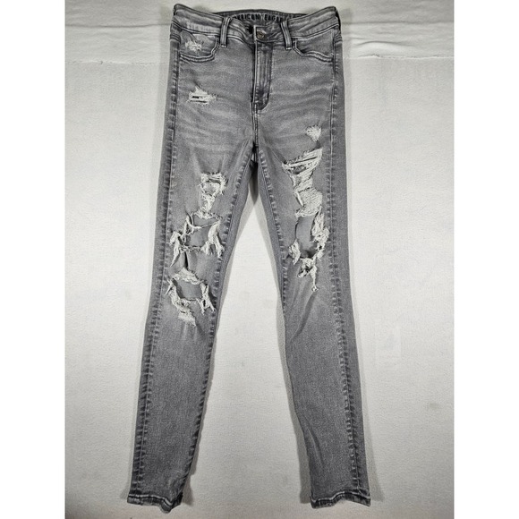 American Eagle Outfitters Denim - American Eagle Super Hi-Rise Jegging Gray Distressed Next Level Stretch Size 6